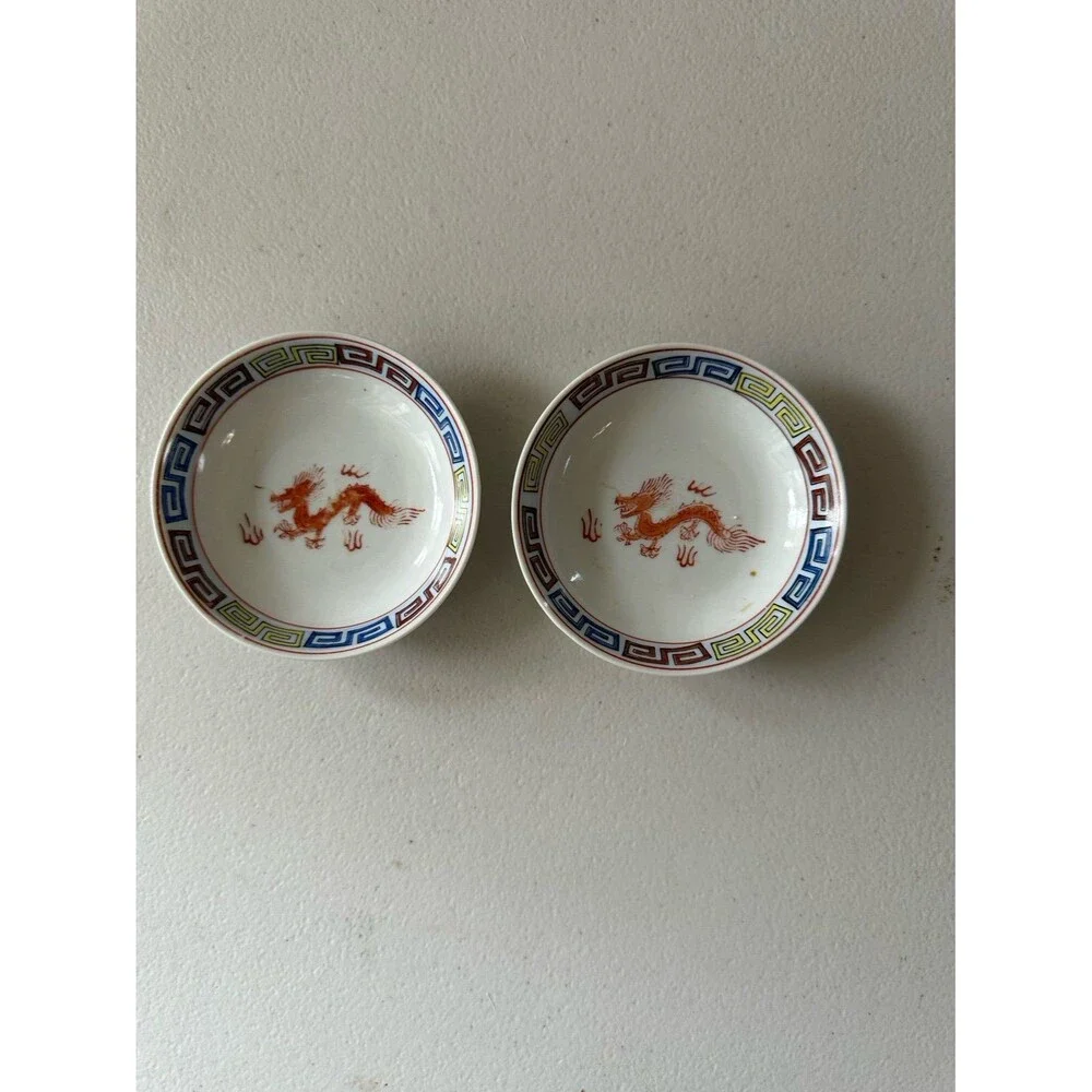 2 Vintage Rare Mid 20th Century Chinese Restaurant Hand Painted Mini Sauce Bowls